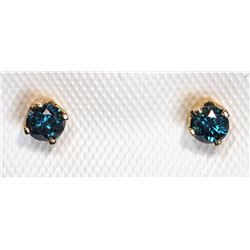 #9-10K YELLOW GOLD BLUE DIAMOND EARRINGS W/ COA