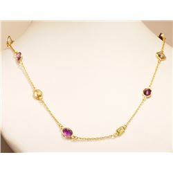 #10-ST SILVER GOLD PLATED GEMSTONE NECKLACE W/ COA