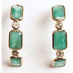 #16-14K YELLOW GOLD EMERALD EARRINGS W/ COA