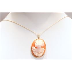 #17-14K YELLOW GOLD SHELL CAMEO NECKLACE W/ COA