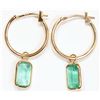 Image 2 : #26-14K YELLOW GOLD EMERALD HOOP EARRINGS W/ COA
