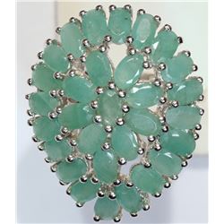 #43-STERLING SILVER EMERALD CLUSTER RING W/COA