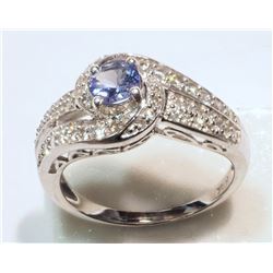#4-ST.SILVER TANZANITE&DIAMOND(0.58CT)RING W/COA