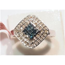 #5-ST.SILVER BLUE&WHITE DIAMOND(0.64CT)RING W/COA