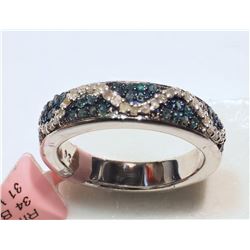#10-ST.SILVER BLUE & WHITE DIAMOND RING W/COA