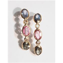 #13-14K GOLD SAPPHIRE & DIAMOND EARRINGS W/COA