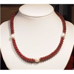 #20-ST.SILVER GARNET & PEARL NECKLACE