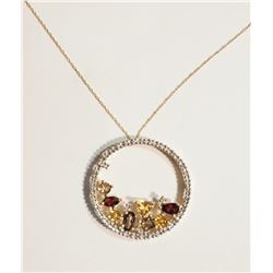 #21-10K GOLD GARNET & DIAMOND PENDANT NECKLACE