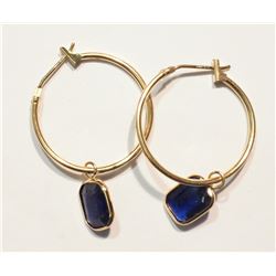 #22-14K GOLD SAPPHIRE(3.50CT) HOOP EARRINGS W/COA