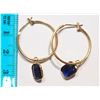 Image 2 : #22-14K GOLD SAPPHIRE(3.50CT) HOOP EARRINGS W/COA
