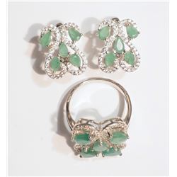 #28-ST.SILVER EMERALD(2.0CT) EARRINGS & RING SET