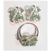 Image 2 : #28-ST.SILVER EMERALD(2.0CT) EARRINGS & RING SET