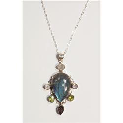 #31-ST.SILVER LABRADORITE & GEMSTONE PENDANT