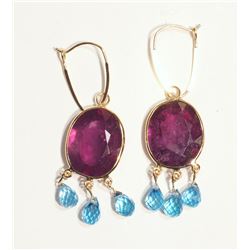 #44-14K GOLD RUBY & BLUE TOPAZ EARRINGS W/COA
