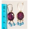 Image 3 : #44-14K GOLD RUBY & BLUE TOPAZ EARRINGS W/COA