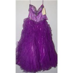 PURPLE RUFFLED BOTTOM, BEADED BODICE CORSET BACK