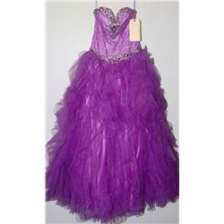 PURPLE RUFFLED BOTTOM, BEADED BODICE CORSET BACK