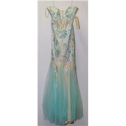 TRANSPARENT AQUA GOWN WITH ZIPPERED BACK