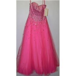 HOT PINK STRAPLESS CORSET BACK GOWN WITH