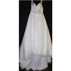 IVORY BUTTON BACKED WEDDING GOWN WITH TRAIN AND