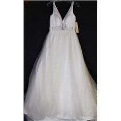 WHITE ZIPPER BACKED WEDDING DRESS WITH BEADED