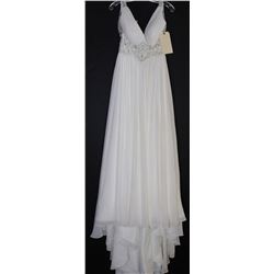 IVORY FULL BUTTON BACKED WEDDING GOWN WITH TRAIN