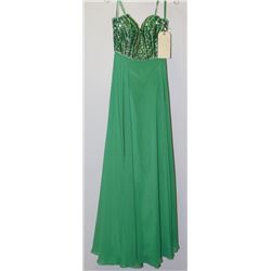FOREST GREEN SEQUINED TOP LONG GOWN