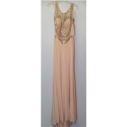 APRICOT SEQUINED TOP OPEN BACK LONG GOWN