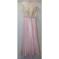 PINK LACE TOP BEADED WAIST OPEN BACK LONG GOWN