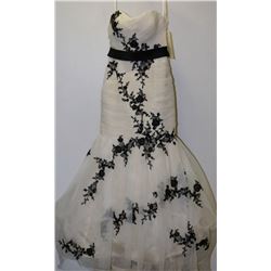 WHITE & BLACK STRAPLESS WEDDING GOWN W/ TRAIN