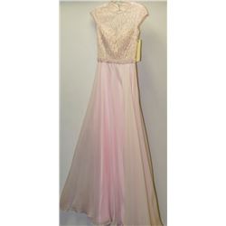 PINK LACE & BEADED TOP OPEN BACK GOWN