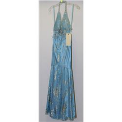 BLUE & GOLD HALTER STYLE GOWN