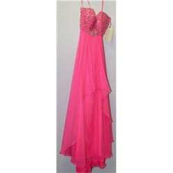 HOT PINK GEMMED TOP OPEN BACK GOWN