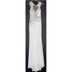 WHITE FULLY GEMMED & SEQUINNED TOP GOWN