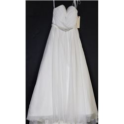 WHITE GEMMED WAIST WEDDING GOWN W/ TRAIN