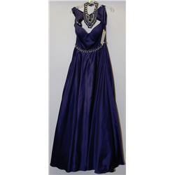 NAVY BLUE GEMMED CHOKER LONG GOWN
