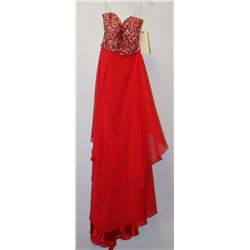 RED GEMMED & BEADED TOP STRAPLESS GOWN
