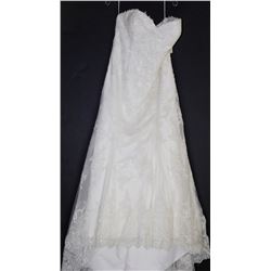 WHITE STRAPLESS EMBROIDERED & LACE GOWN