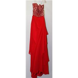 RED GEMMED & BEADED TOP STRAPLESS GOWN