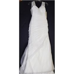 WHITE LACE OVERLAY BEADED STRAP WEDDING GOWN