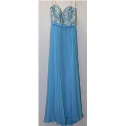 BLUE EMBROIDERED GEMMED TOP GOWN