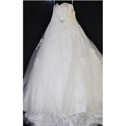 WHITE STRAPLESS LACE OVERLAY WEDDING GOWN