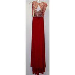 RED GEMMED TOP OPEN BACK GOWN