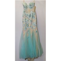 AQUA EMBROIDERED & OPAQUE LACE GOWN