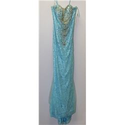 TURQUOISE GEMMED FULL LACE GOWN