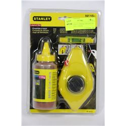 NEW STANLEY CHALK LINE SET 50' WITH LEVEL, CHALK