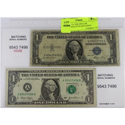 PAIR OF U.S. ONE DOLLAR BANKNOTES WITH MATCHING