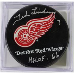TED LINDSAY HHOF 66 SIGNED PUCK WITH COA