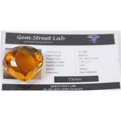 GENUINE CITRINE HUE ENHANCED 80.40CT WITH COA