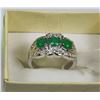 Image 1 : 3-NATURAL EMERALD .925 STERLING SILVER RING SIZE 8